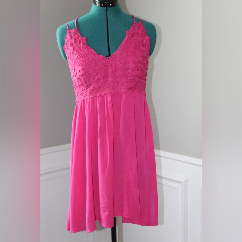 Chelsea & Violet Pink Babydoll Dress | Spaghetti Strap | Crochet | Women’s M